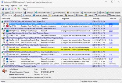 Microsoft Autoruns screenshot