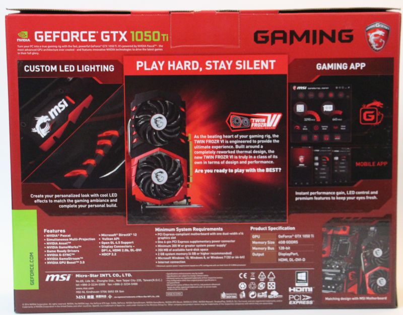 MSI GeForce GTX 1050 Ti Gaming 4GB