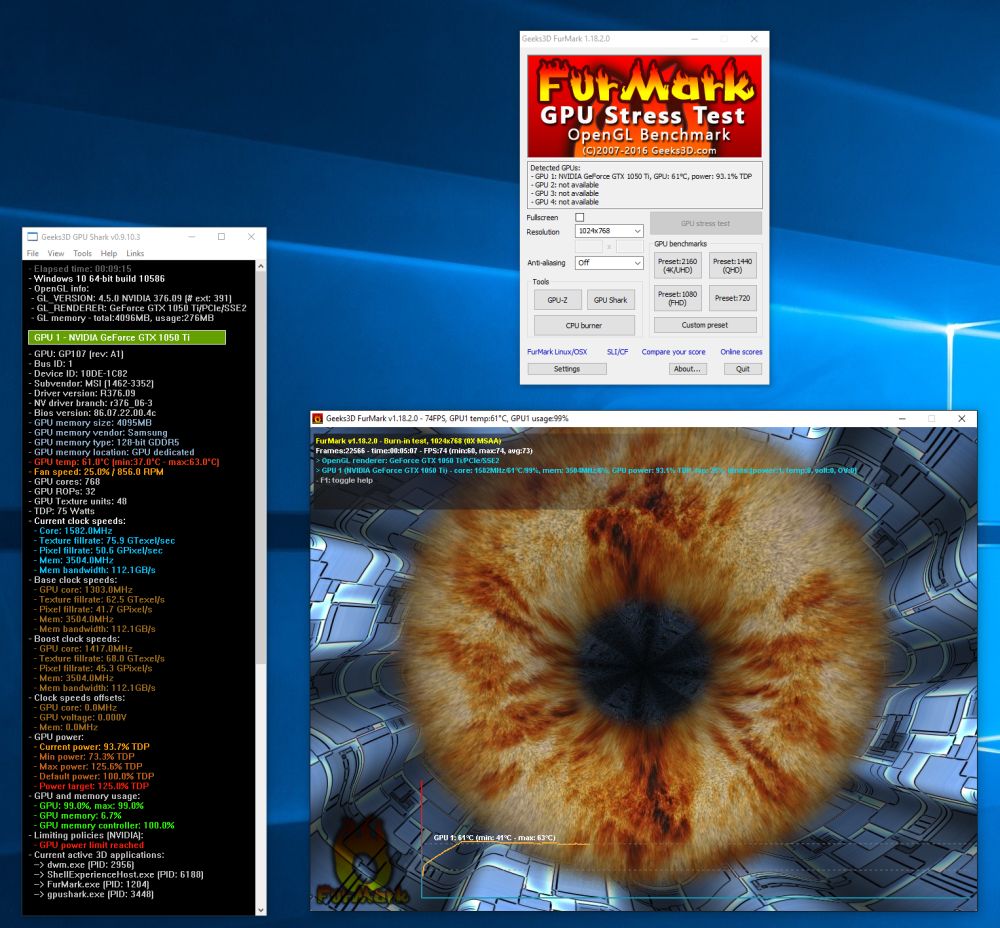 MSI GeForce GTX 1050 Ti Gaming 4GB - Stress test with FurMark