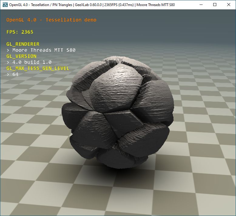 Moore Threads MTT S80 - OpenGL 4 tessellation demo with GeeXLab