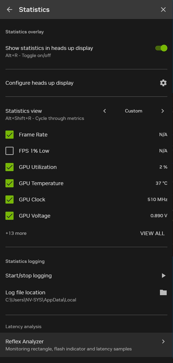 NVIDIA APP - performance overlay settings