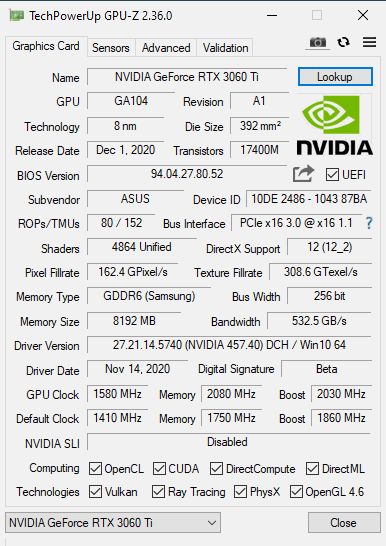 NVIDIA GeForce RTX 3060 Ti - GPU-Z