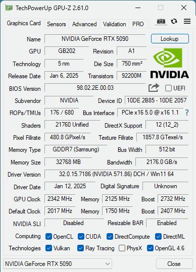 NVIDIA GeForce RTX 5090 - GPU-Z