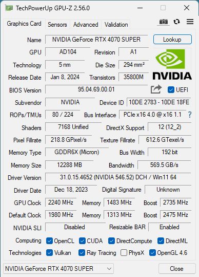 NVIDIA GeForce RTX 4070 SUPER - GPU-Z