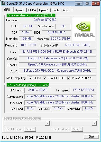 NVIDIA R275.33 + GTX 560 + GPU Caps Viewer