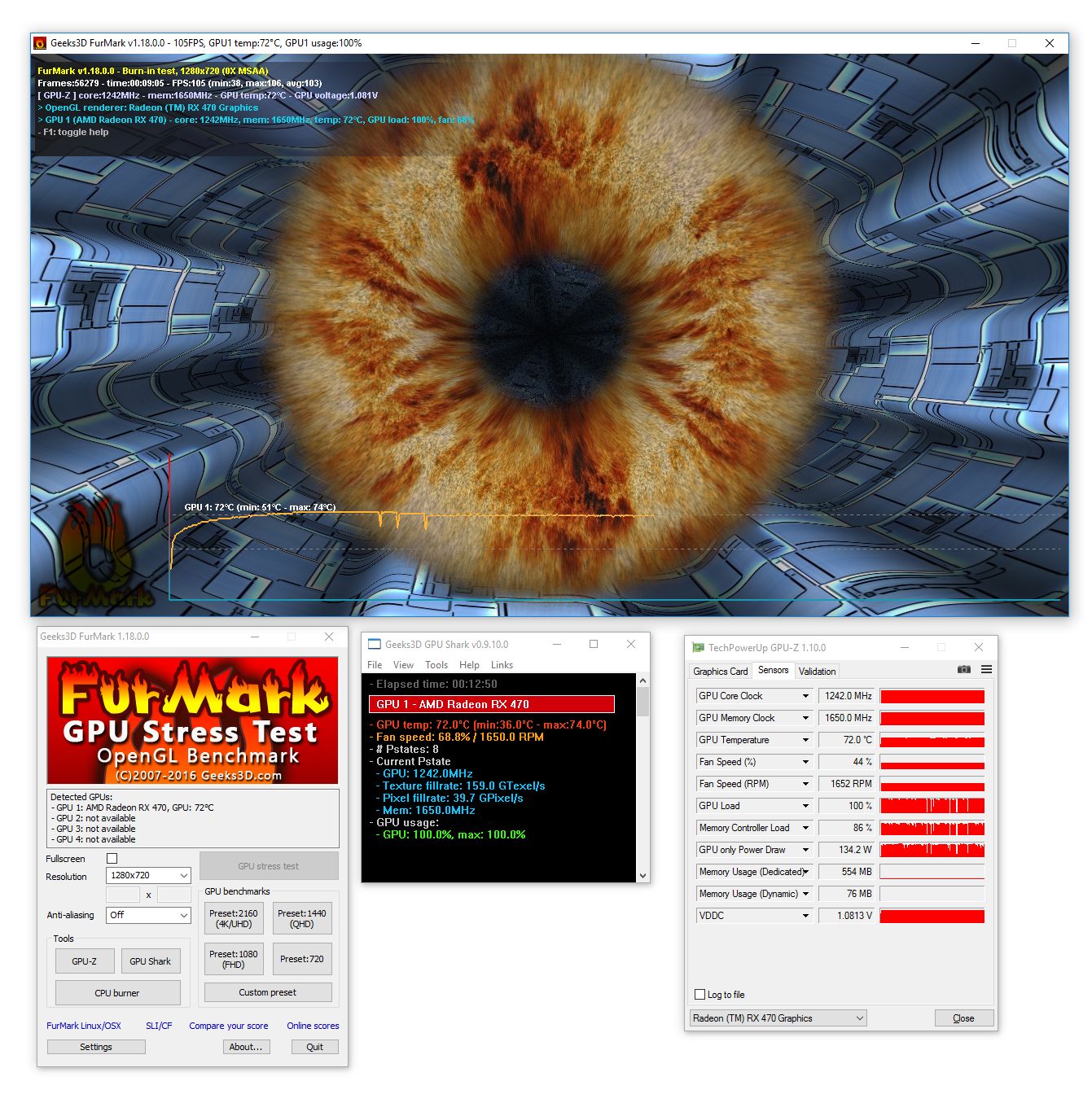 MSI Radeon RX 470 Gaming X - FurMark burn-in test