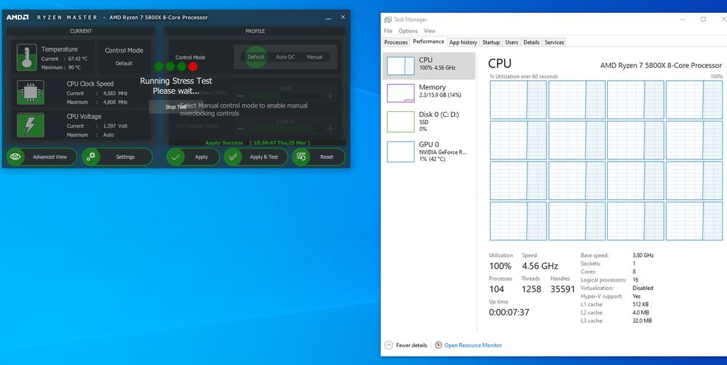 AMD Ryzen 7 5800X, Dark Rock 4 CPU cooler - Ryzen Master stress test