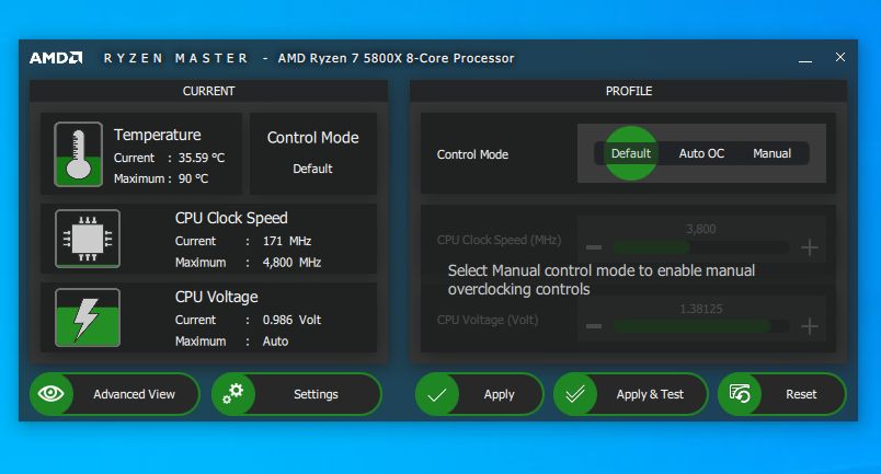 AMD Ryzen Master and Ryzen 7 5800X CPU
