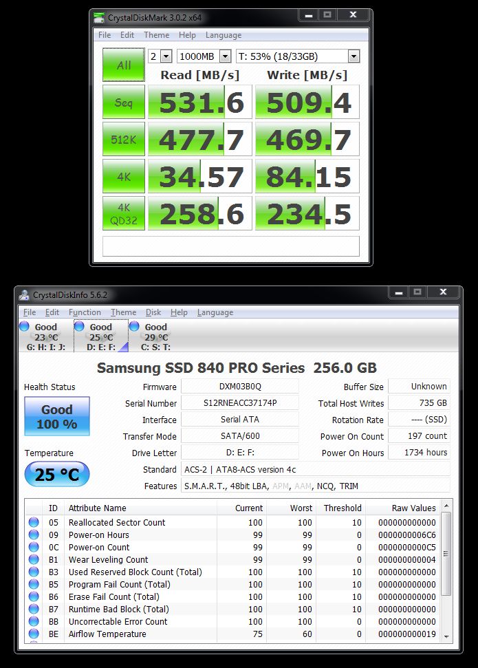 Samsung SSD 840 PRO 256GB - Crystal Disk Mark