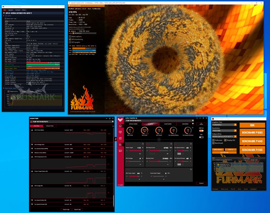 ASUS TUF GeForce RTX 4070 Ti OC 12GB Review - FurMark2 stress test