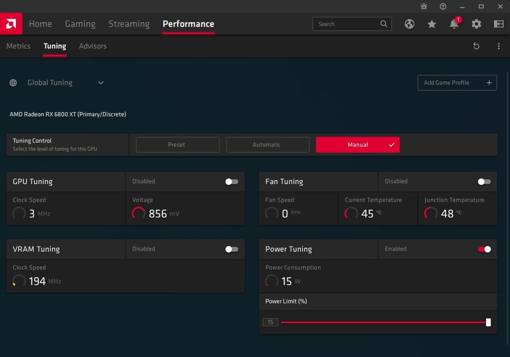 ASUS TUF GAMING Radeon RX 6800 XT OC 16GB - Power limit