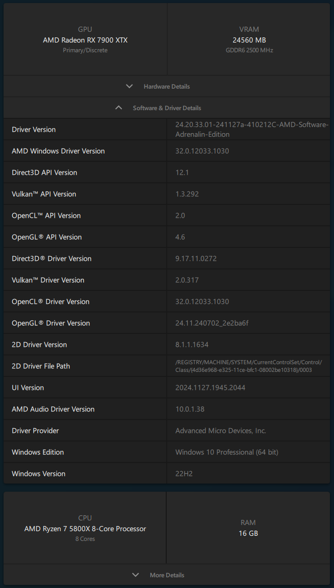 AMD Adrenalin 24.12.1 - Software information
