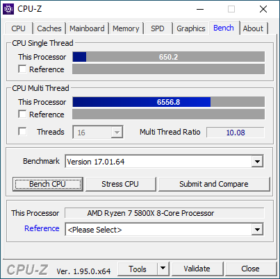 CPU-Z, AMD Ryzen 7 5800X, benchmark