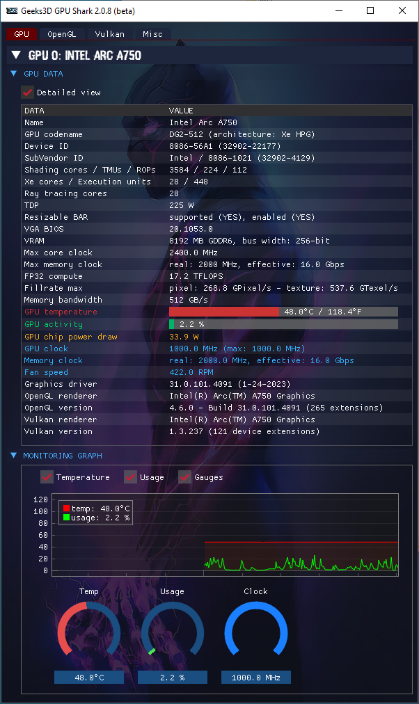 Intel Arc Graphics driver - GPU Shark 2 + Arc A750