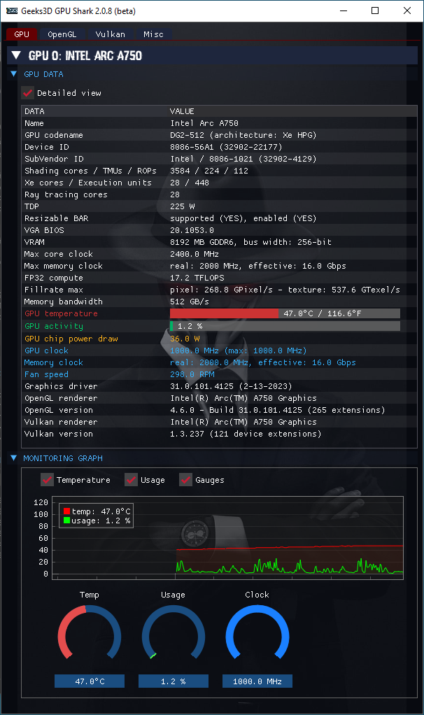 Intel Arc Graphics driver - GPU Shark 2 + Arc A750