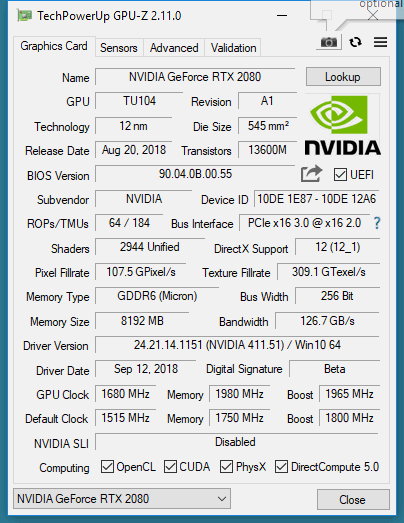 GeForce RTX 2080 GPU-Z