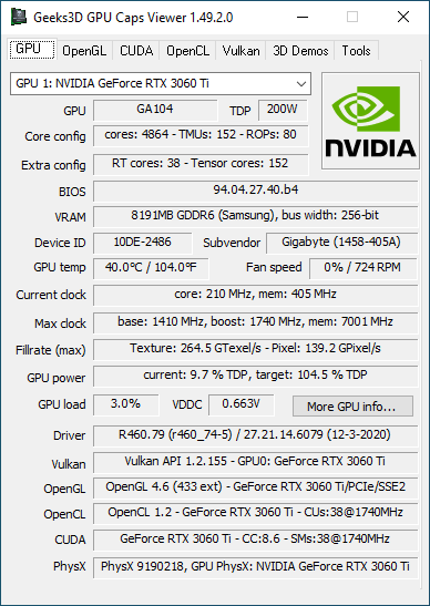 GIGABYTE GeForce RTX 3060 Ti Gaming OC 8G - GPU Caps Viewer