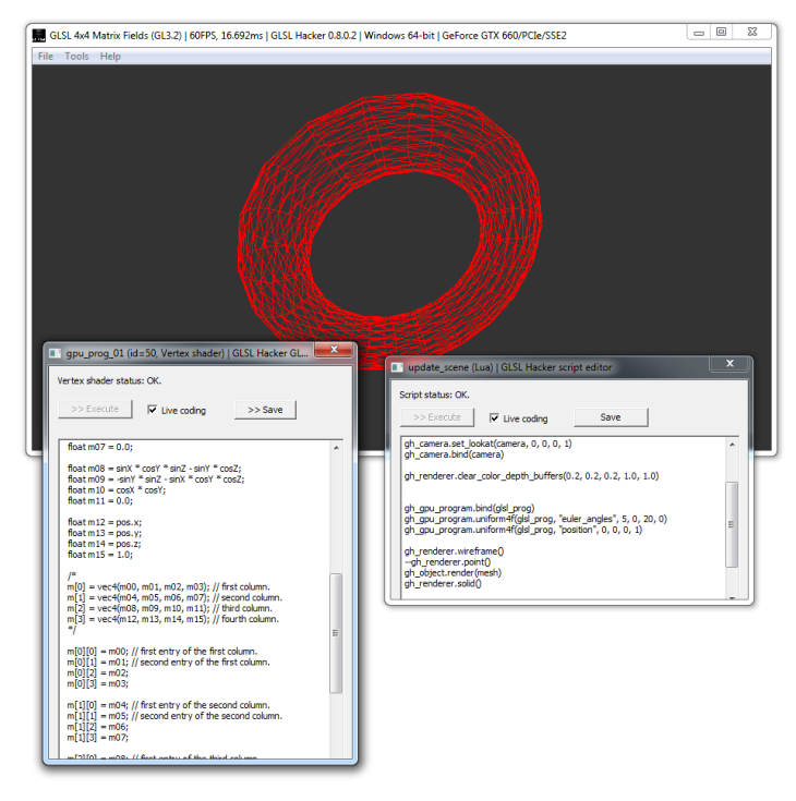 GLSL Hacker - 4x4 transformation matrix demo