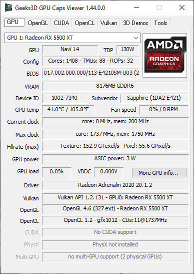 SAPPHIRE Pulse Radeon RX 5500 XT 8GB GDDR6 - GPU Caps Viewer