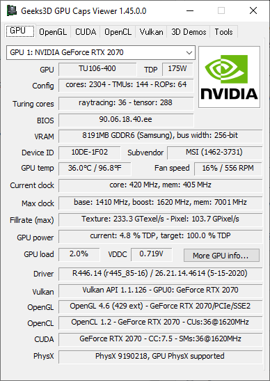 GPU Caps Viewer 1.45.0 - GeForce RTX 2070