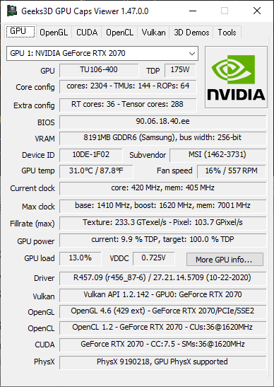 GPU Caps Viewer 1.47.0 - GeForce RTX 2070