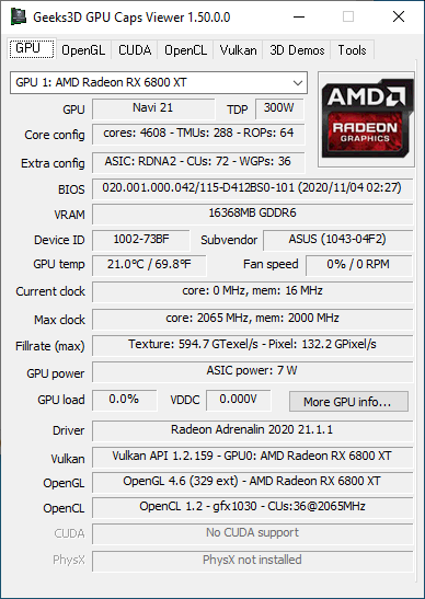 GPU Caps Viewer 1.50.0 - Radeon RX 6800 XT