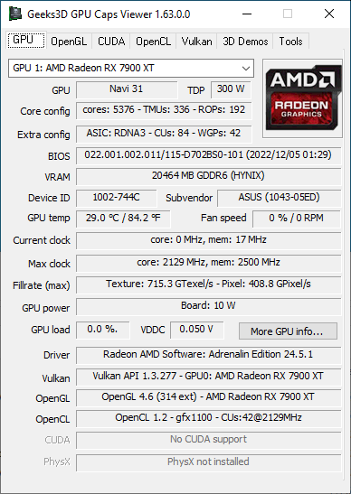 AMD Adrenalin 24.5.1 - GPU Caps Viewer + Radeon RX 7900 XT