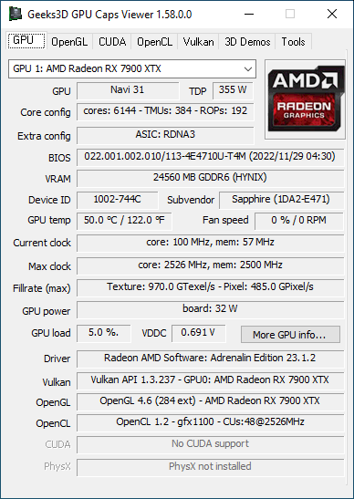 GPU Caps Viewer + Radeon RX 7900 XTX