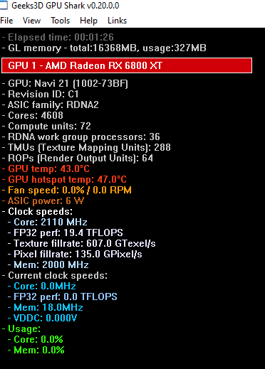 GPU Shark 0.20.0 - Radeon RX 6800 XT