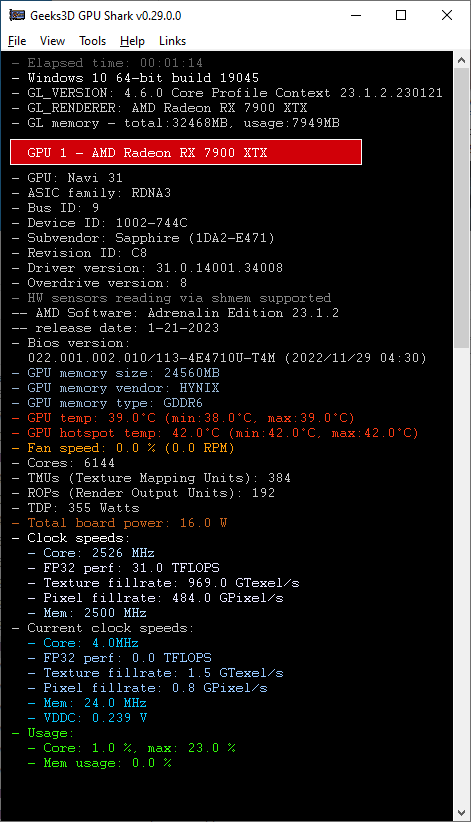 GPU Shark 0.29 - Radeon RX 7900 XTX