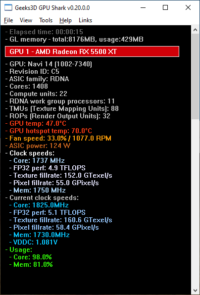 GPU Shark 0.20.0 - Radeon RX 5500 XT