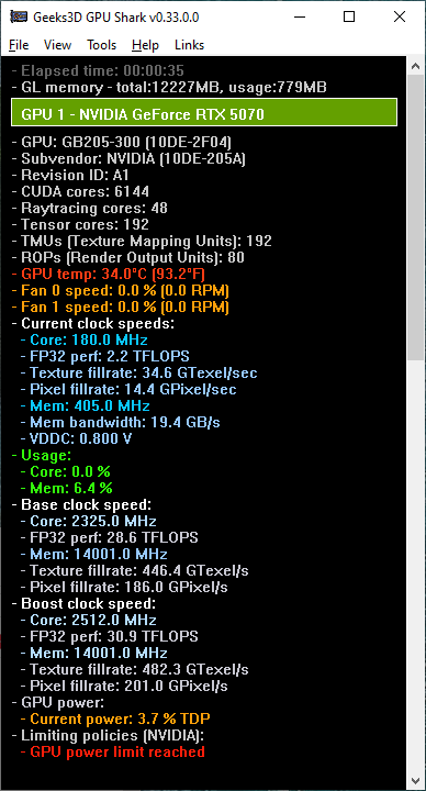 GPU Shark 0.33 - GeForce RTX 5070