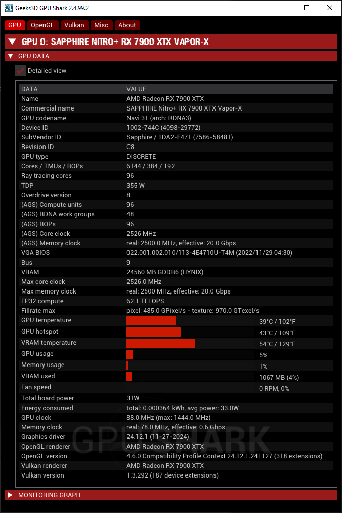 AMD Adrenalin 24.12.1 - GPU Shark 2 + Radeon RX 7900 XTX