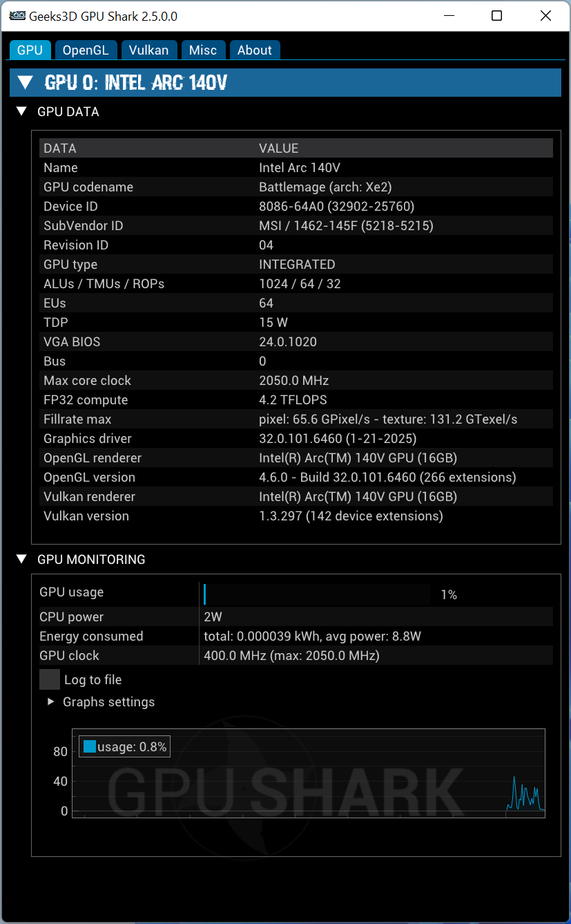 Intel Arc Graphics driver - GPU Shark 2 + Arc 140V