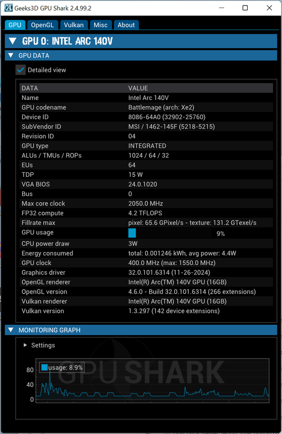 Intel Arc Graphics driver - GPU Shark 2 + Arc 140V