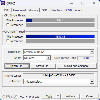 Geeks3D test bench - CPU-Z benchmark