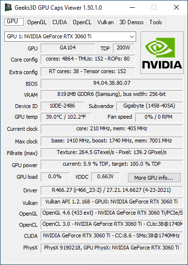 NVIDIA GeForce 466.27 + GPU Caps Viewer + GeForce RTX 3060 Ti