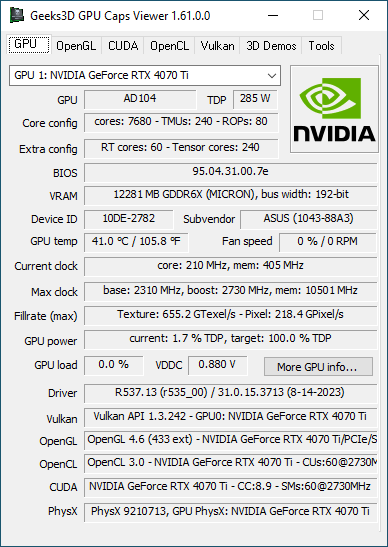 NVIDIA GeForce 537.13 + GPU Caps Viewer + GeForce RTX 4070 Ti