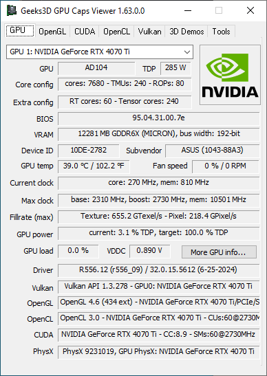 NVIDIA GeForce 556.12 + GPU Caps Viewer + GeForce RTX 4070 Ti