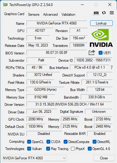 NVIDIA GeForce RTX 4060 - GPU-Z