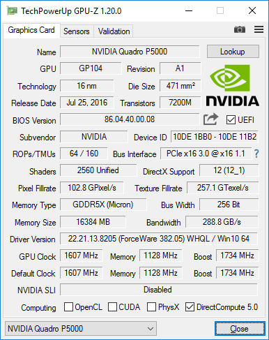 PNY Quadro P5000 - GPU-Z