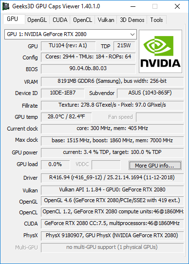 ASUS ROG Strix GeForce RTX 2080 OC Edition 8GB GDDR6 - GPU Caps Viewer