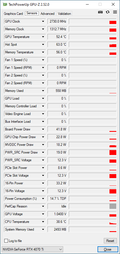 ASUS TUF GeForce RTX 4070 Ti OC 12GB - GPU-Z, hardware sensors