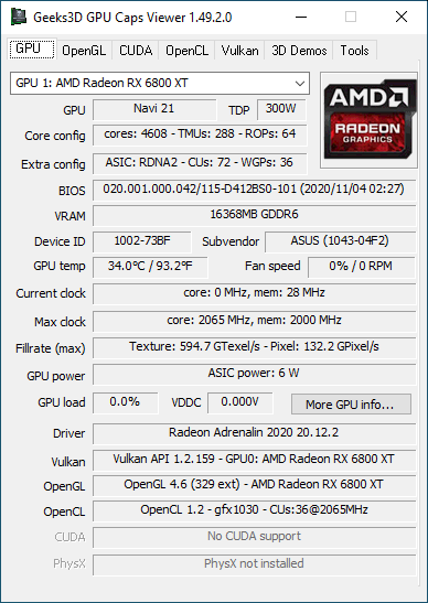 ASUS TUF GAMING Radeon RX 6800 XT OC 16GB - GPU Caps Viewer